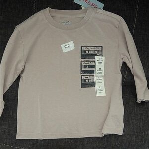 Cat & Jack Beige Long Sleeve Tee with Cassette Graphic